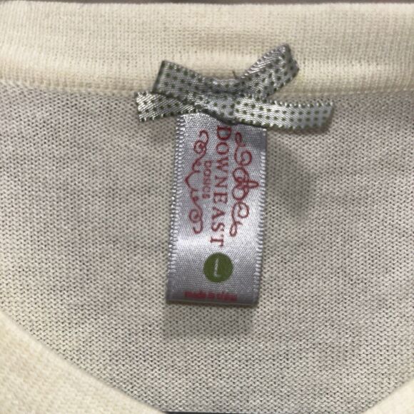 Down East Basic Womens Ruffle Front Ivory Cardigan L Feminine Cottage Twee Angel - Picture 3 of 11